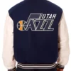 Nolan Utah Jazz Navy Blue And White Wool Varsity Jacket Back