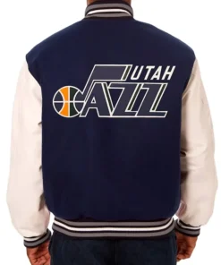 Nolan Utah Jazz Navy Blue And White Wool Varsity Jacket Back