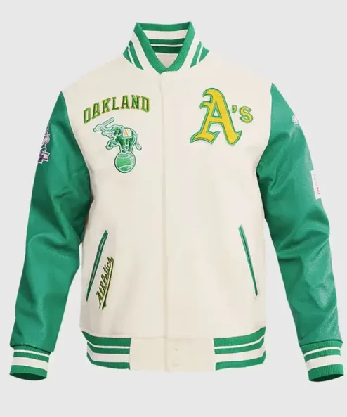 Oakland Athletics Rib Wool Cream Varsity Jacket
