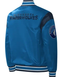 Odie Minnesota Timberwolves Blue Satin Varsity Jacket Back