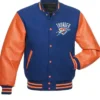 Oklahoma City Thunder Blue and Orange Varsity Full Snap Jacket