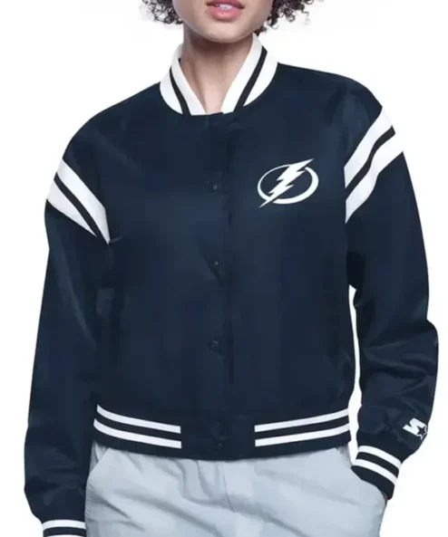 Orrin Tampa Bay Lightning Printed Navy Satin Varsity Jacket