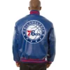 Philadelphia 76ers Blue Bomber Leather Jacket Back