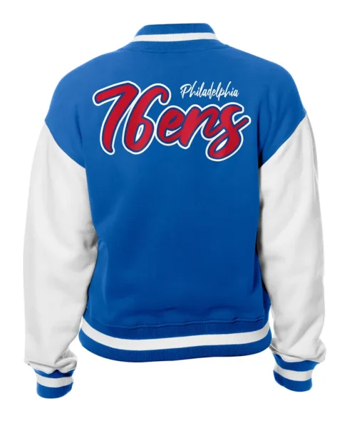 Philadelphia 76ers Blue Full Snap Wool Varsity Jacket Back