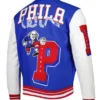 Philadelphia 76ers Blue and White Wool Varsity Jacket Back