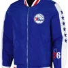 Philadelphia 76ers Royal Blue Satin Zip Bomber Jacket