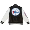 Philadelphia 76ers Satin Black And White Varsity Jacket Back