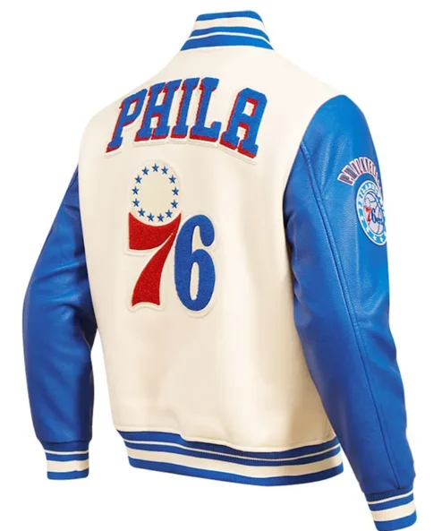 Philadelphia 76ers White And Blue Varsity Wool Jacket Back