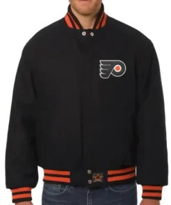 Philadelphia Flyers Black Full Snap Letterman Varsity Jacket