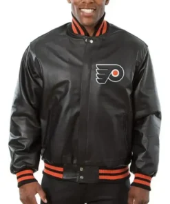 Philadelphia Flyers Leather Black Bomber Jacket