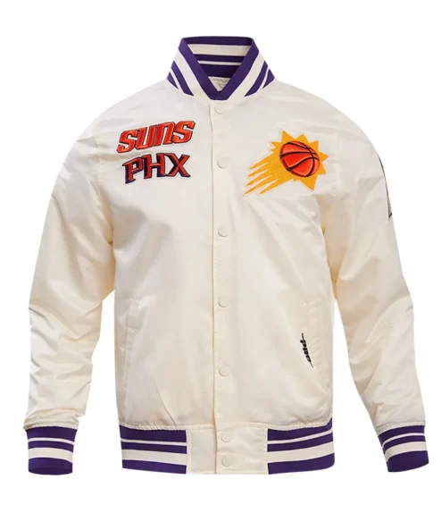 Phoenix Suns White Satin Full Snap Varsity Jacket