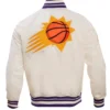 Phoenix Suns White Satin Full Snap Varsity Jacket Back