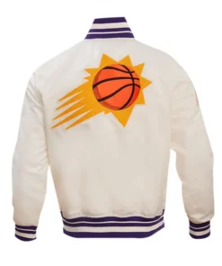 Phoenix Suns White Satin Full Snap Varsity Jacket Back
