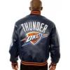 Pierre Oklahoma City Thunder Navy Blue Bomber Leather Jacket Back
