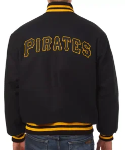 Pirates Black Letterman Wool Varsity Jacket Back