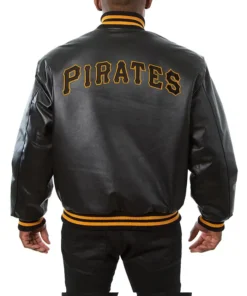 Pittsburgh Pirates Black Leather Varsity Jacket Back