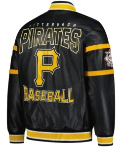 Pittsburgh Pirates Black Leather Zip Baseball Jacket Back