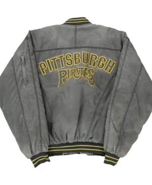 Pittsburgh Pirates Grey Vintage Zipper Bomber Jacket Back