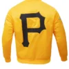 Pittsburgh Pirates Yellow Satin Full Snap Varsity Jacket Back