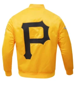 Pittsburgh Pirates Yellow Satin Full Snap Varsity Jacket Back