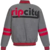 Portland Trail Blazers Gray Full Snap Varsity Jacket Back