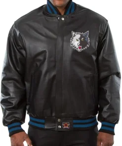 Preston Timberwolves Black Leather Bomber Jacket
