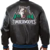 Preston Timberwolves Black Leather Bomber Jacket Back