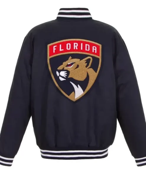 Rath Florida Panthers Front Hit Poly Twill Navy Varsity Jacket For Men and Women