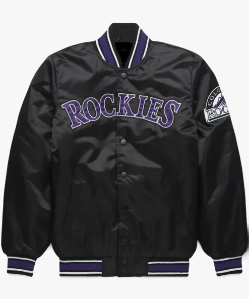 Rockies Black Starter Satin Varsity Jacket