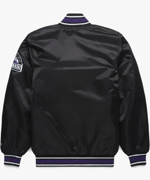 Rockies Black Starter Satin Varsity Jacket Back