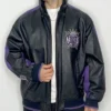 Sacramento Kings Black Vintage Zip Leather Jacket
