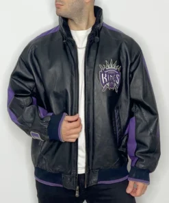 Sacramento Kings Black Vintage Zip Leather Jacket