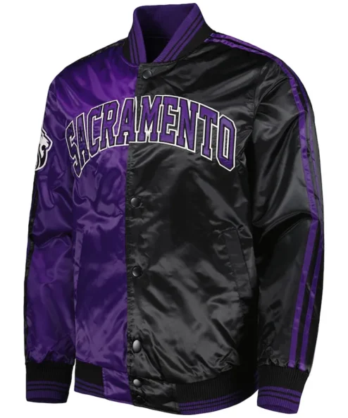 Sacramento Kings Purple and Black Satin Varsity Jacket