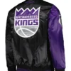 Sacramento Kings Purple and Black Satin Varsity Jacket Back