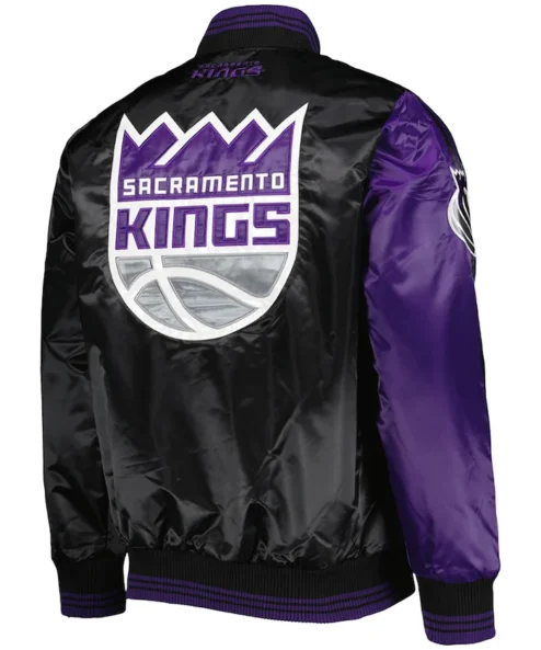 Sacramento Kings Purple and Black Satin Varsity Jacket Back