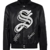 San Antonio Spurs Black Leather Letterman Jacket