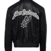 San Antonio Spurs Black Leather Letterman Jacket Back