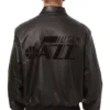 Sandy Lehner Utah Jazz Black Leather Bomber Jacket Back