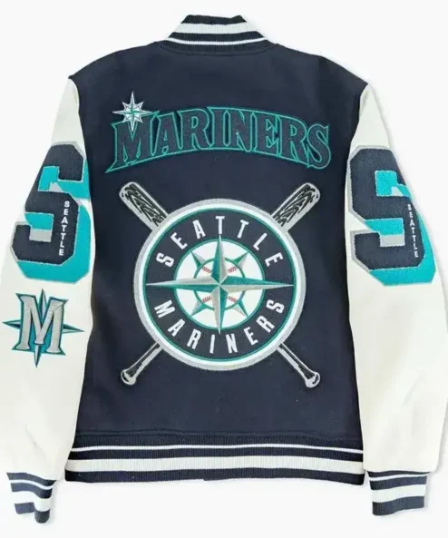 Seattle Mariners Letterman Full Snap Varsity Jacket For Men And Women