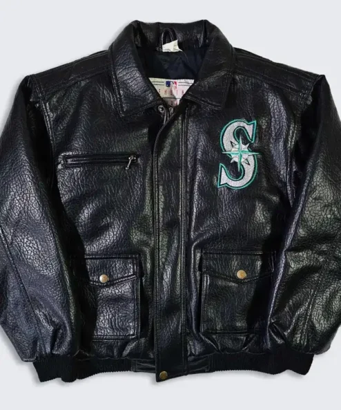 Seattle Mariners Vintage Black Leather Bomber Jacket