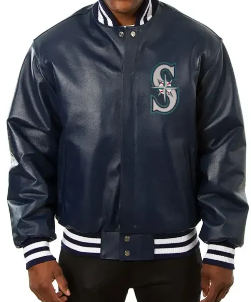 Seattle Mariners Vintage Navy Blue Bomber Leather Jacket