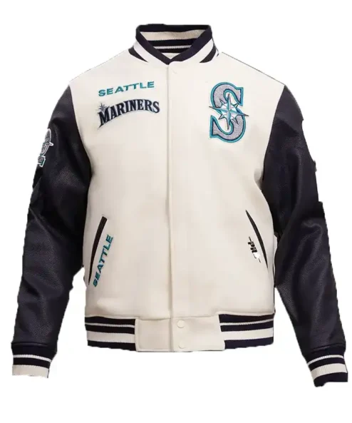Seattle Mariners White And Black Wool Varsity Jacket