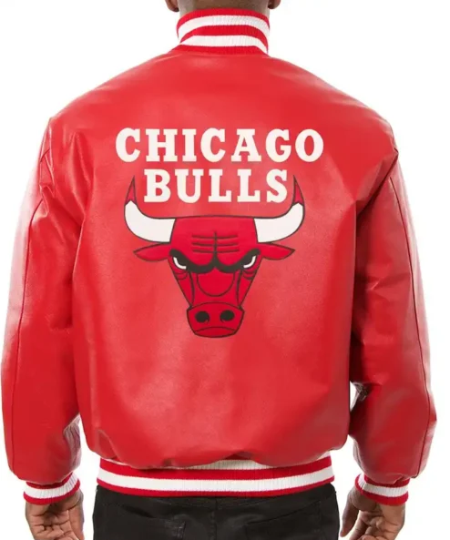 Shawna Chicago Bulls Red Leather Varsity Jacket Back