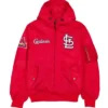 St Louis Cardinals Red Satin Zip Ma-1 Bomber Jacket