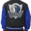 Susanna Dallas Mavericks Black And Blue Wool Varsity Jacket Back