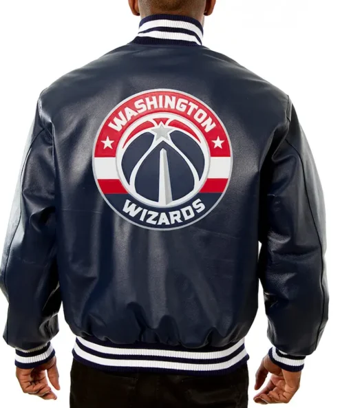 Tanner Washington Wizards Navy Blue Leather Bomber Jacket Back