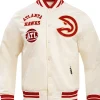 Team Atlanta Hawks White And Red Satin Varsity Jacket