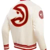 Team Atlanta Hawks White And Red Satin Varsity Jacket​ Back
