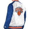 Team New York Knicks White And Blue Satin Jacket Back