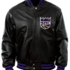 Team Sacramento Kings Black Leather Varsity Jacket
